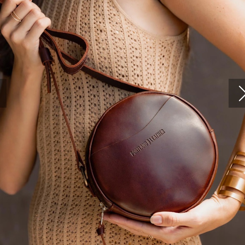 Portland Leather Round Crossbody Bag in Chestnut Brown - Picture 2 of 12